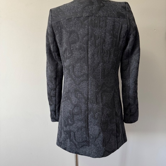 Elegant Dark Gray Patterned Pea Coat - Picture 2 of 7